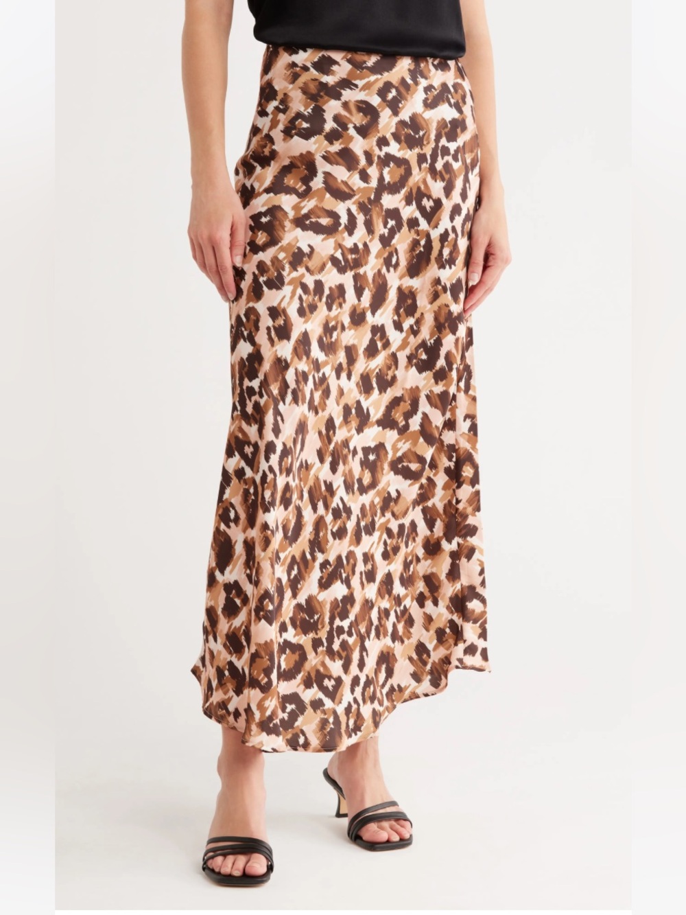 Steve Madden Satin Trumpet Skirt Medium NWT Brown Animal Print Side Zip